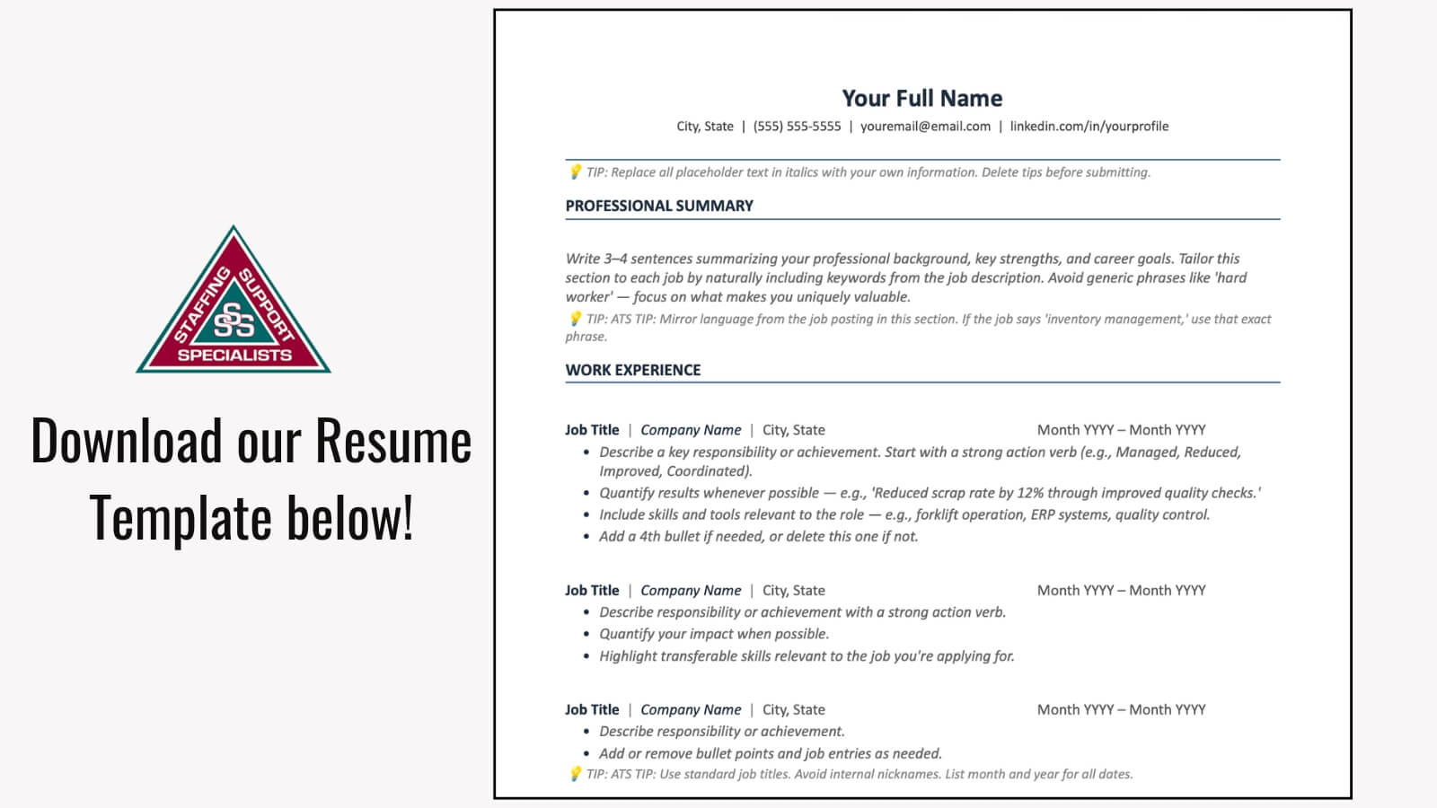 CTA to download a resume template